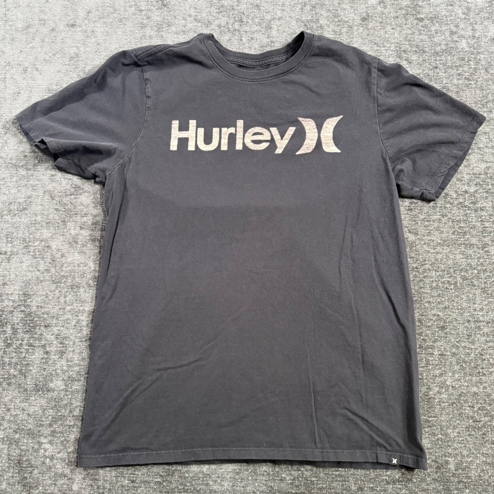 Hurley‎ Mens Graphic T-Shirt Black Short Sleeve Cotton Crew Neck Logo Medium